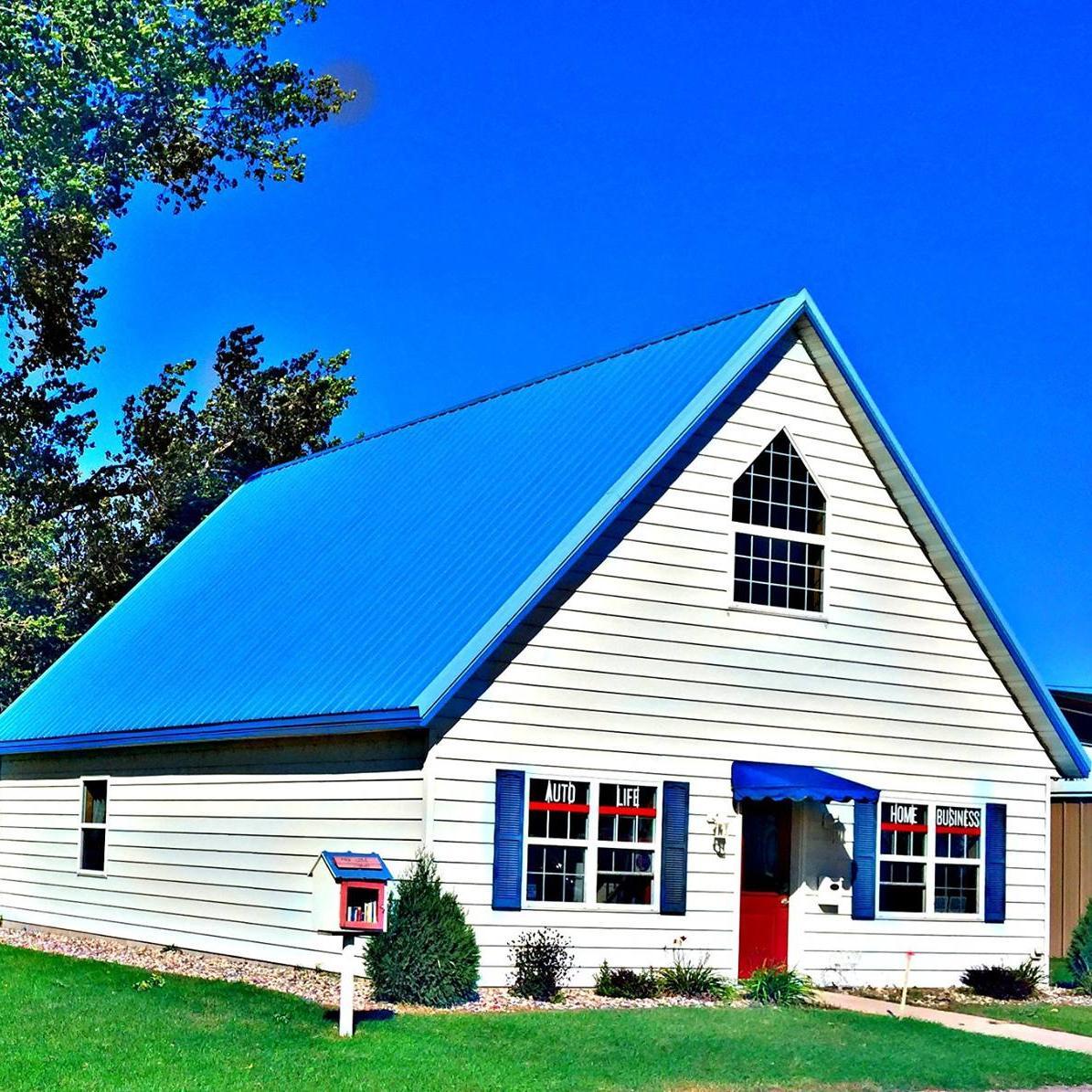 a house with blue shutters